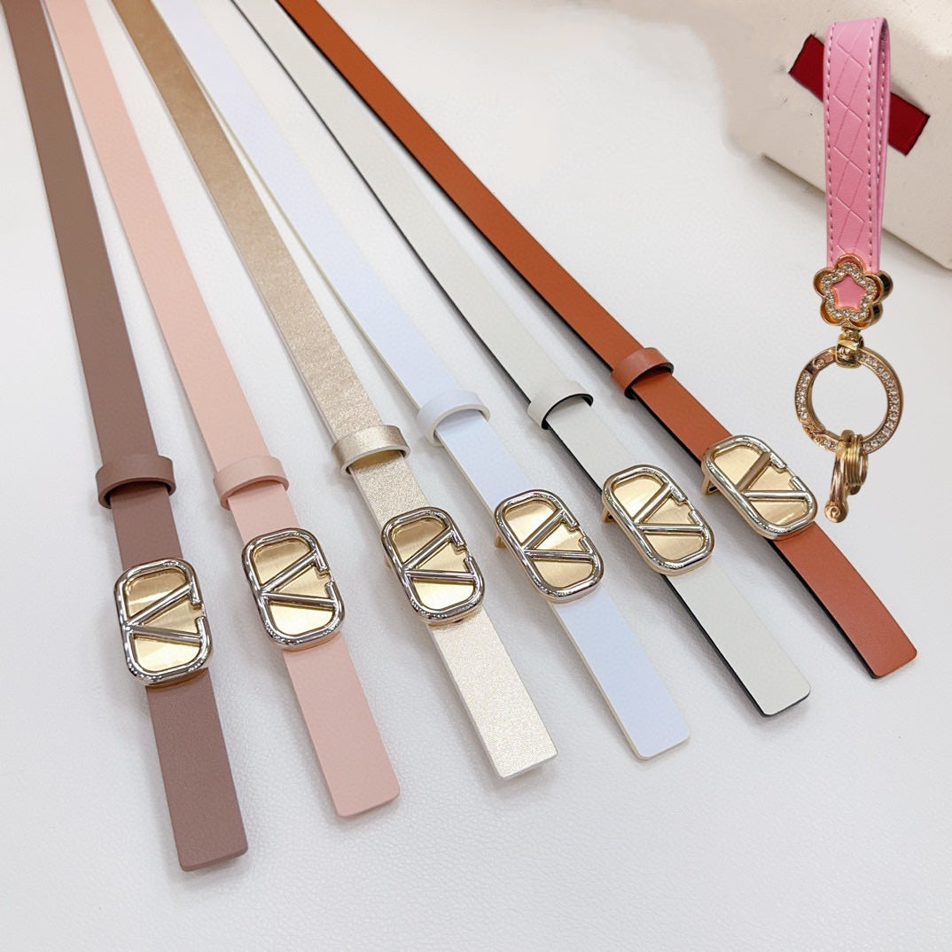 Gold Vlogo and Silver Hardware Buckle Tan White Calfskin 20mm - 30