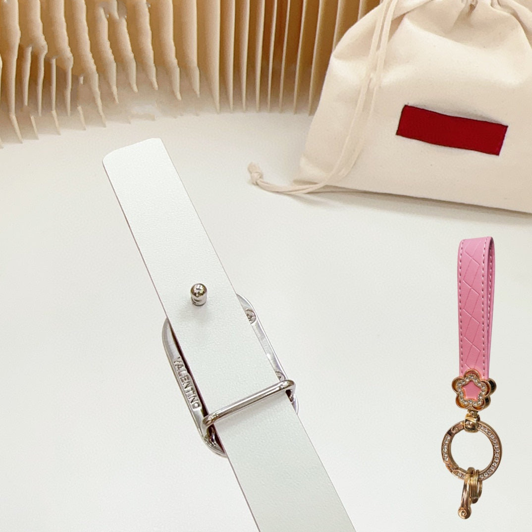 Gold Vlogo and Silver Hardware Buckle Tan White Calfskin 20mm - 30
