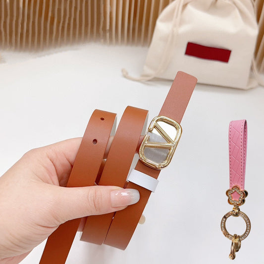 Gold Vlogo and Silver Hardware Buckle Tan White Calfskin 20mm - 30