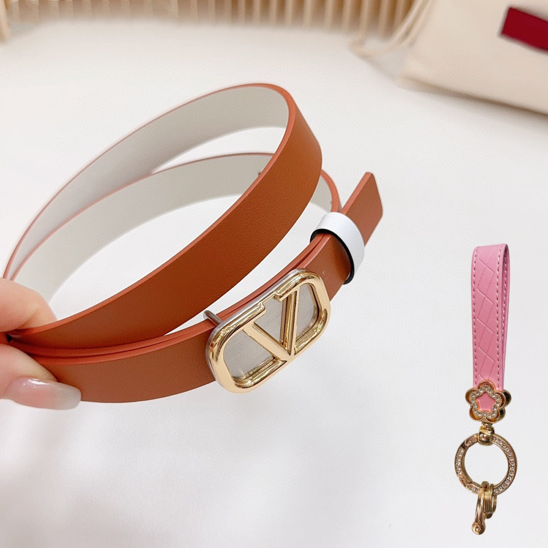 Gold Vlogo and Silver Hardware Buckle Tan White Calfskin 20mm - 30