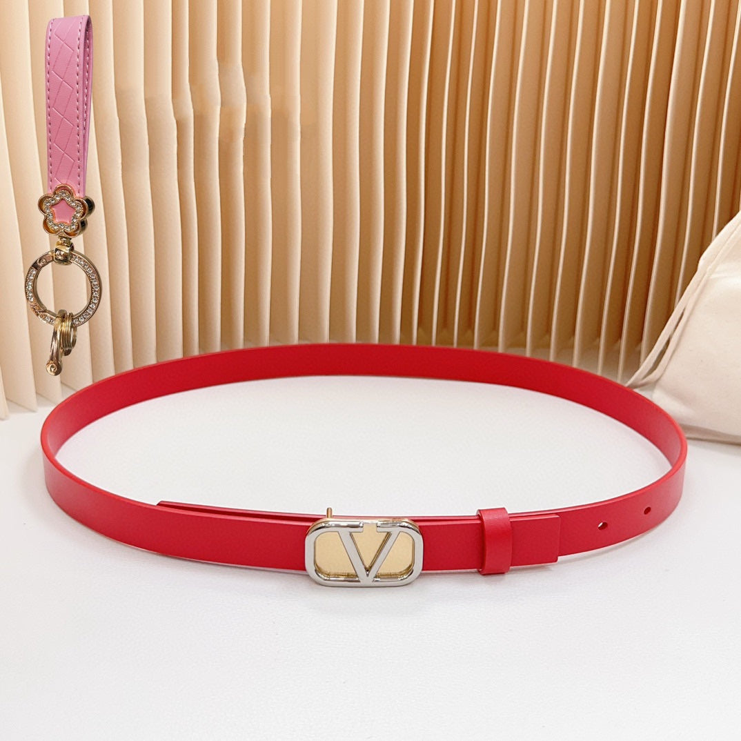 Gold Vlogo and Silver Hardware Buckle Red Calfskin 20mm - 30