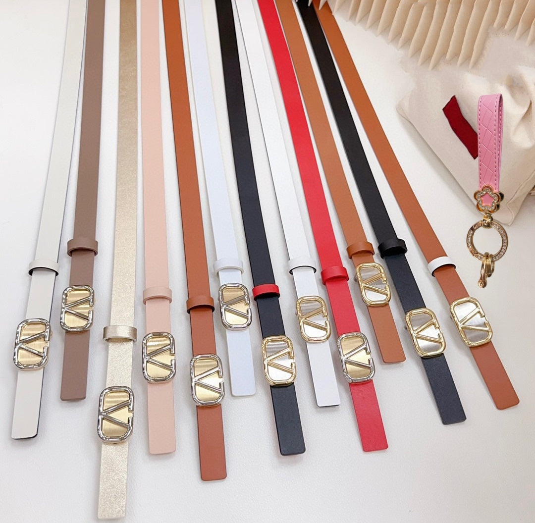 Gold Vlogo and Silver Hardware Buckle Red Calfskin 20mm - 30