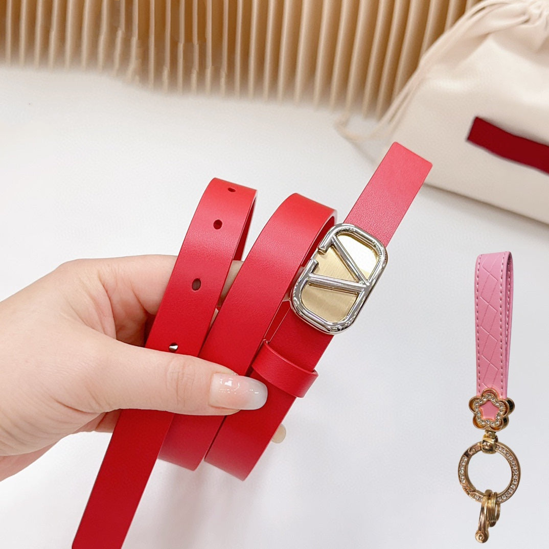 Gold Vlogo and Silver Hardware Buckle Red Calfskin 20mm - 30