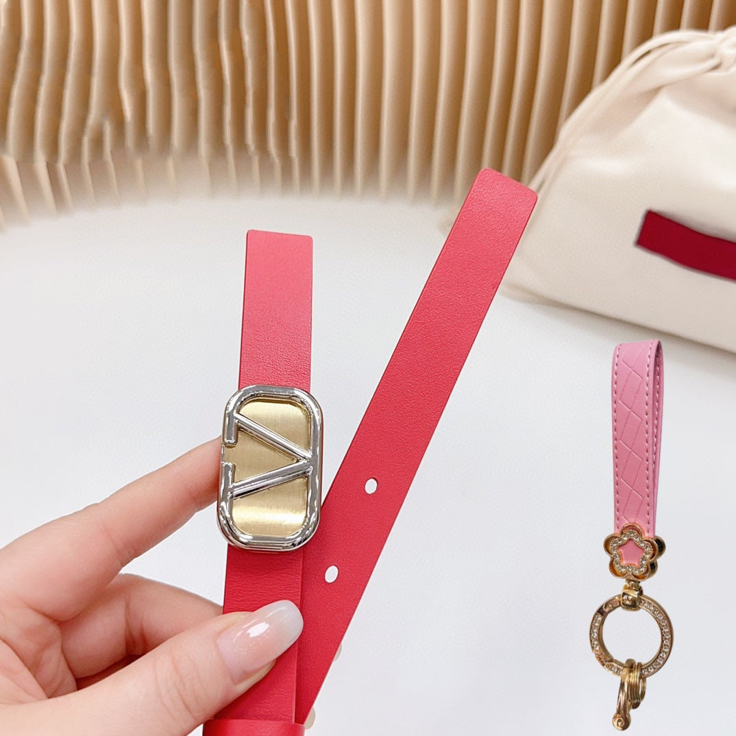 Gold Vlogo and Silver Hardware Buckle Red Calfskin 20mm - 30