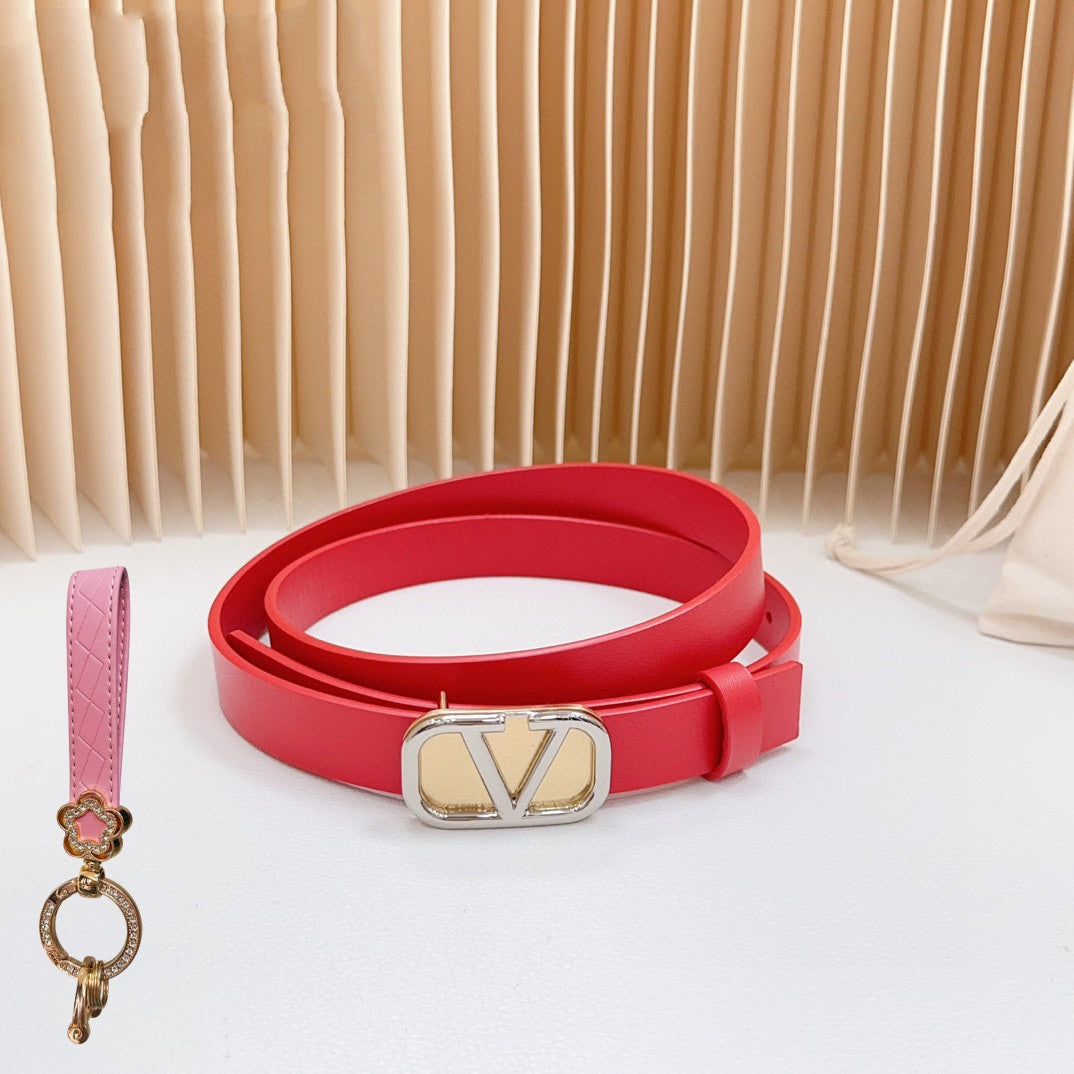 Gold Vlogo and Silver Hardware Buckle Red Calfskin 20mm - 30