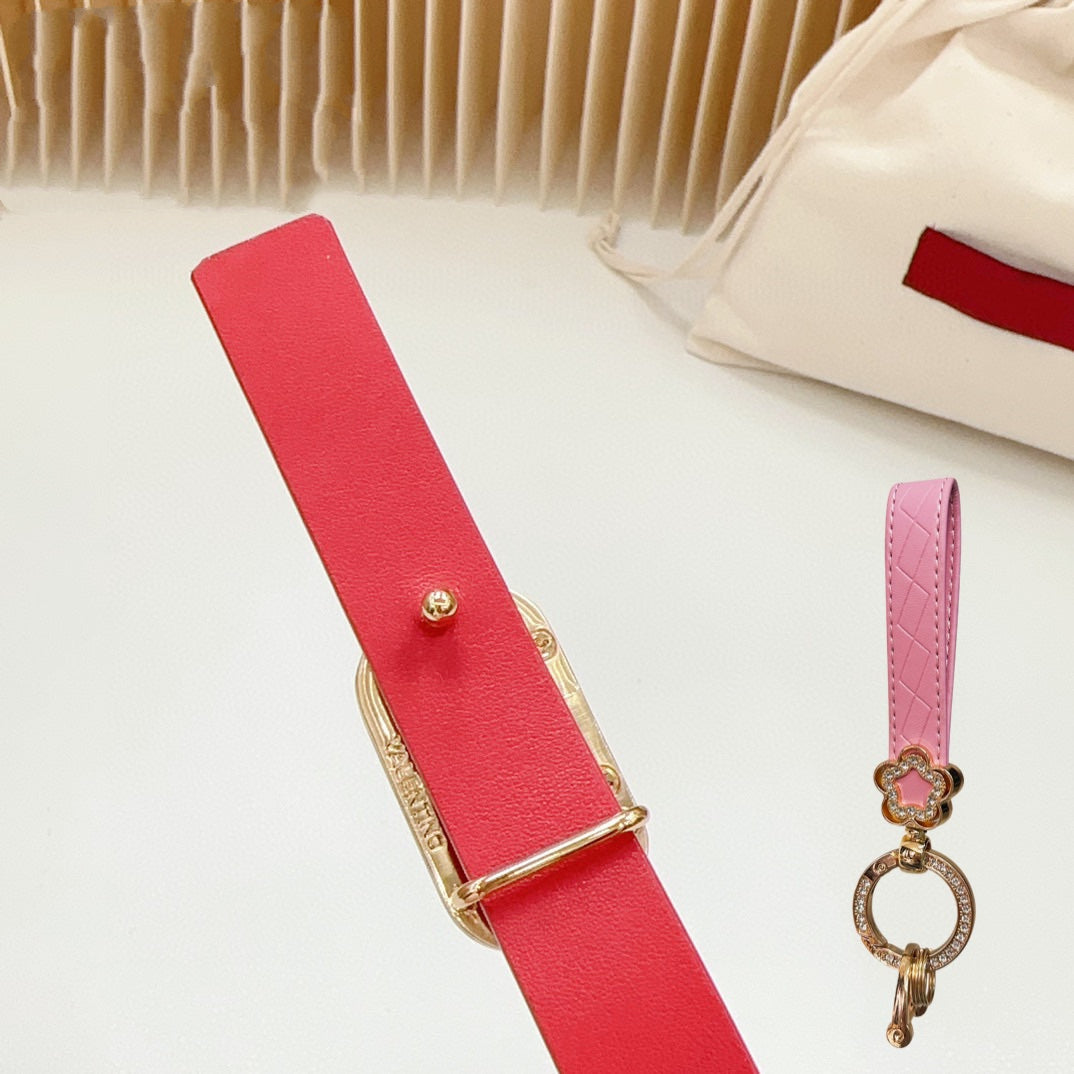 Gold Vlogo and Silver Hardware Buckle Red Calfskin 20mm - 30