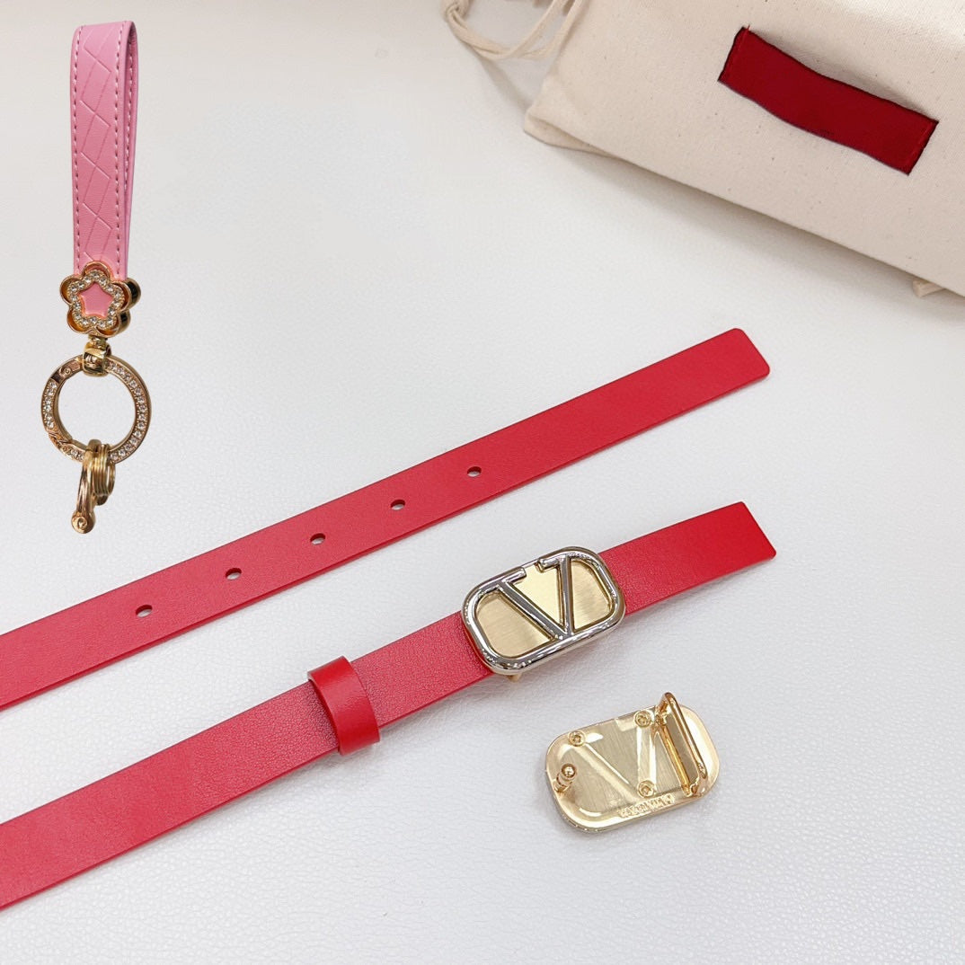 Gold Vlogo and Silver Hardware Buckle Red Calfskin 20mm - 30
