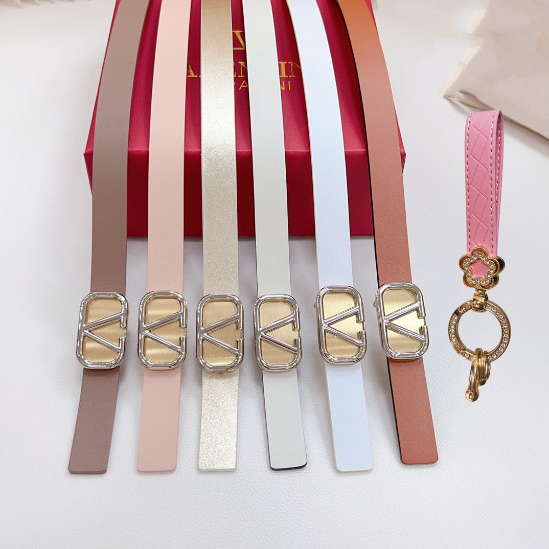 Gold Vlogo and Silver Hardware Buckle White Black Calfskin 20mm - 30