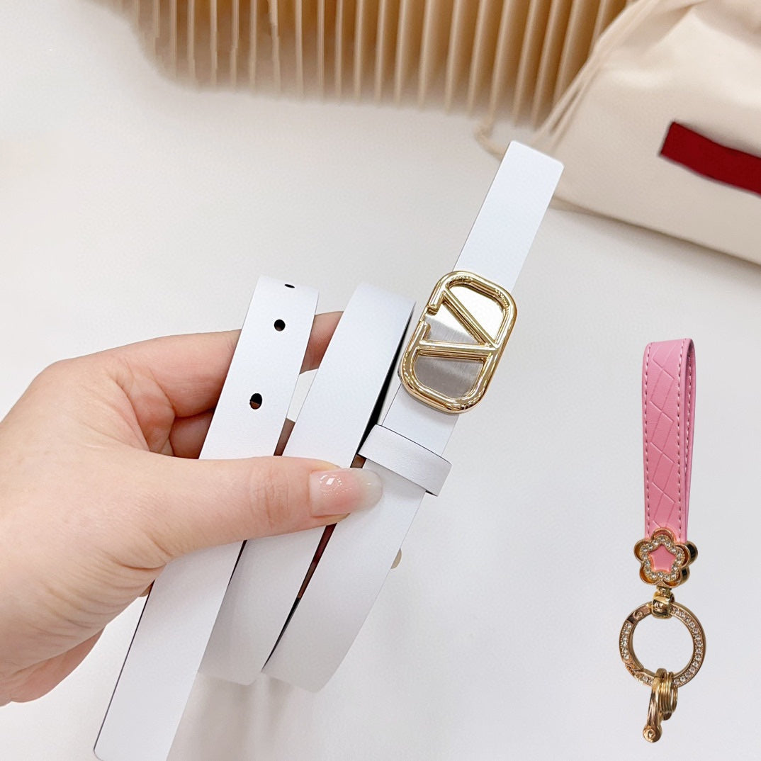 Gold Vlogo and Silver Hardware Buckle White Black Calfskin 20mm - 30