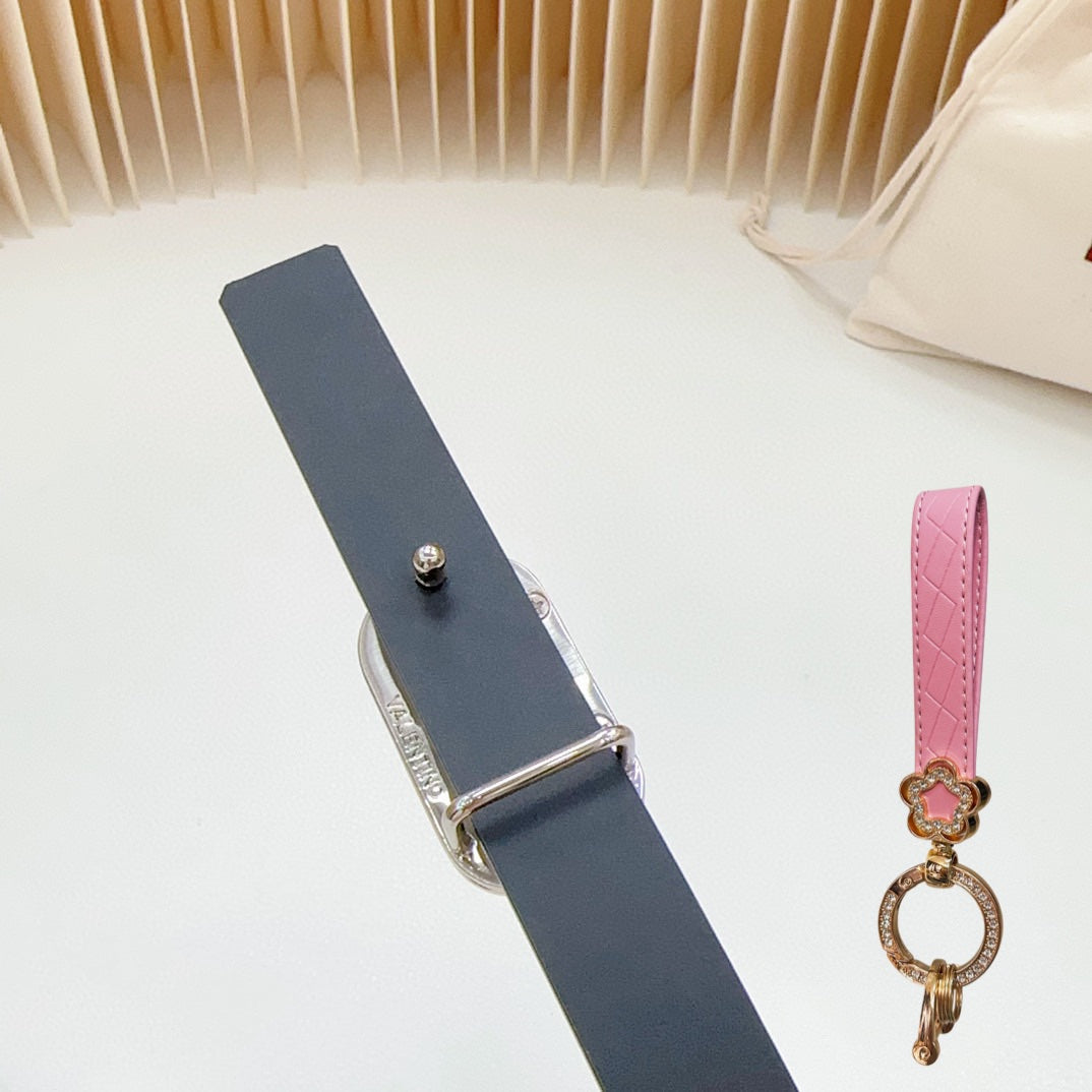 Gold Vlogo and Silver Hardware Buckle White Black Calfskin 20mm - 30