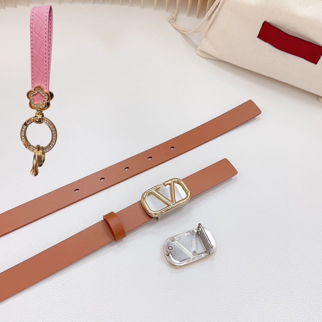 Gold Vlogo and Silver Hardware Buckle Tan Calfskin 20mm - 30