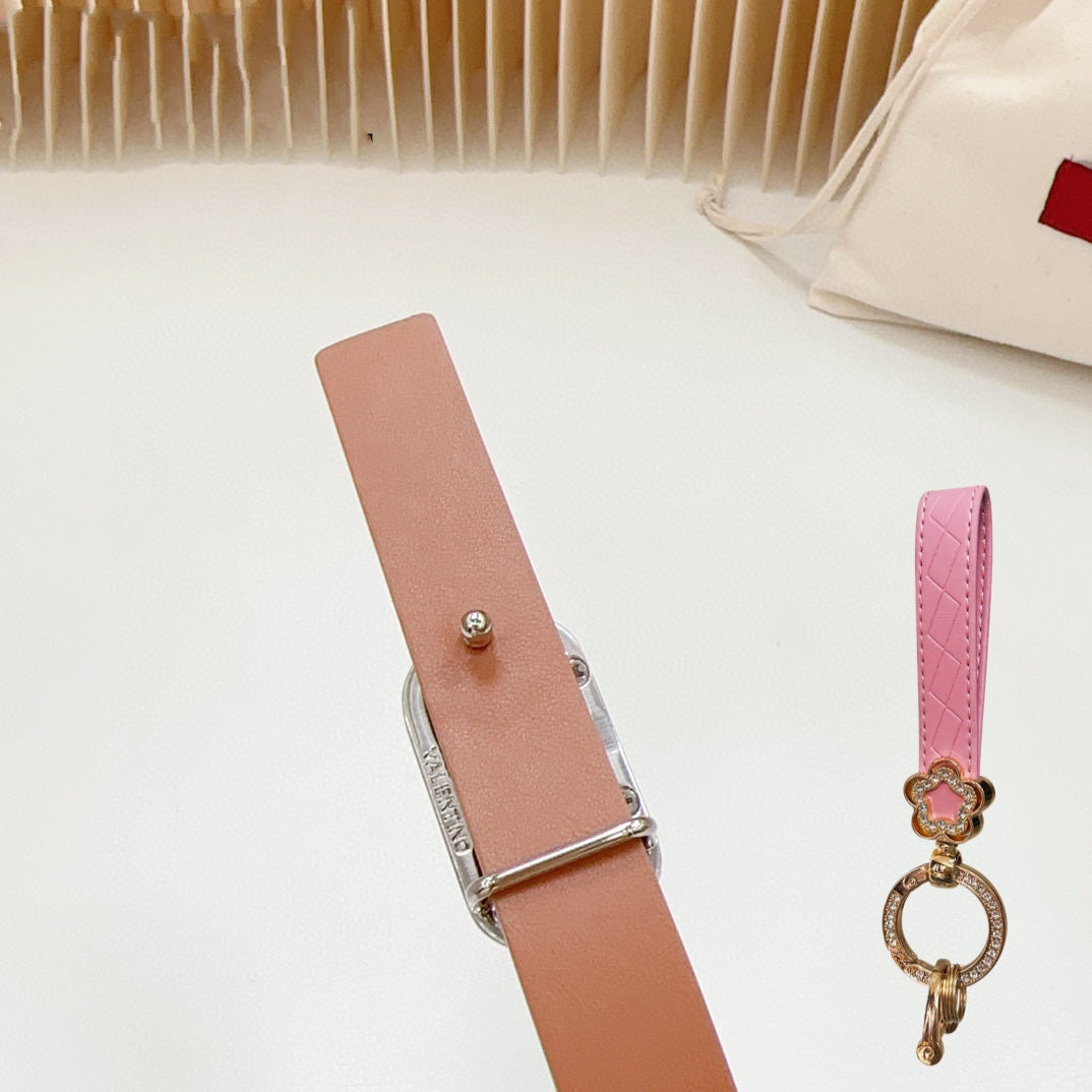 Gold Vlogo and Silver Hardware Buckle Tan Calfskin 20mm - 30
