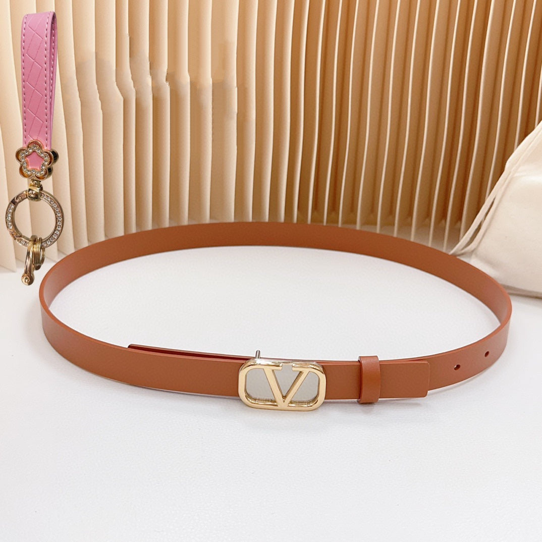 Gold Vlogo and Silver Hardware Buckle Tan Calfskin 20mm - 30