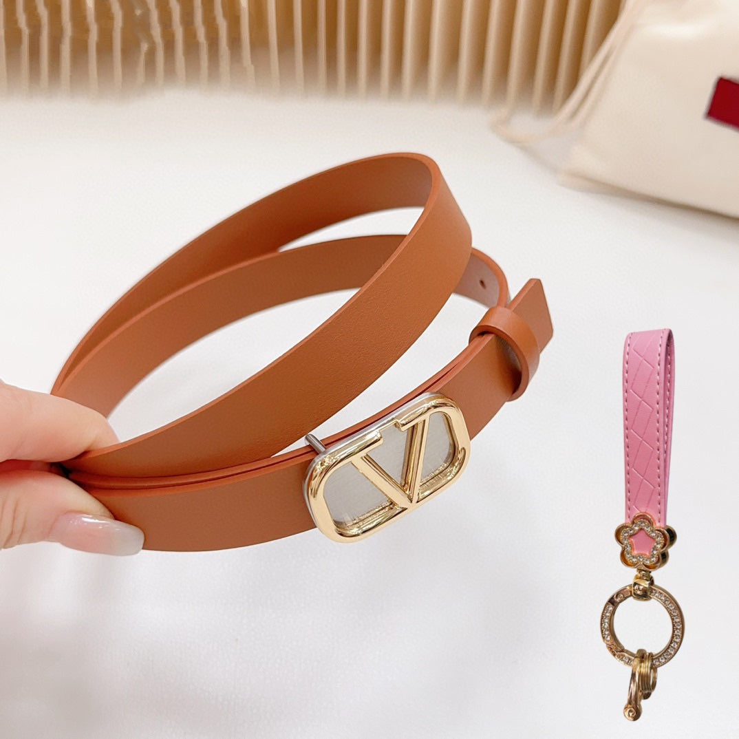 Gold Vlogo and Silver Hardware Buckle Tan Calfskin 20mm - 30