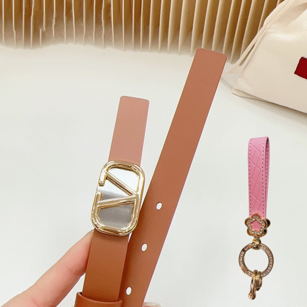 Gold Vlogo and Silver Hardware Buckle Tan Calfskin 20mm - 30