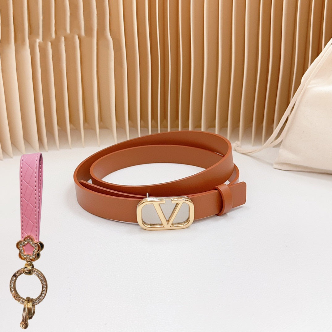 Gold Vlogo and Silver Hardware Buckle Tan Calfskin 20mm - 30