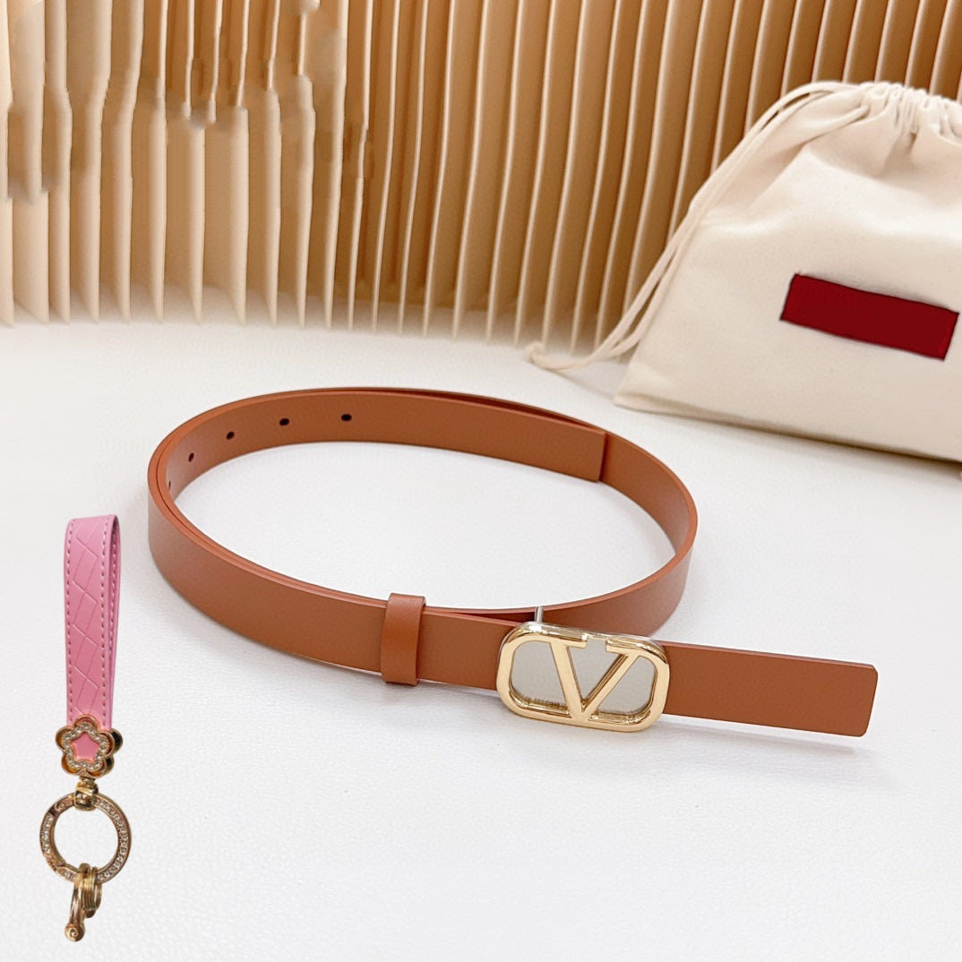 Gold Vlogo and Silver Hardware Buckle Tan Calfskin 20mm - 30