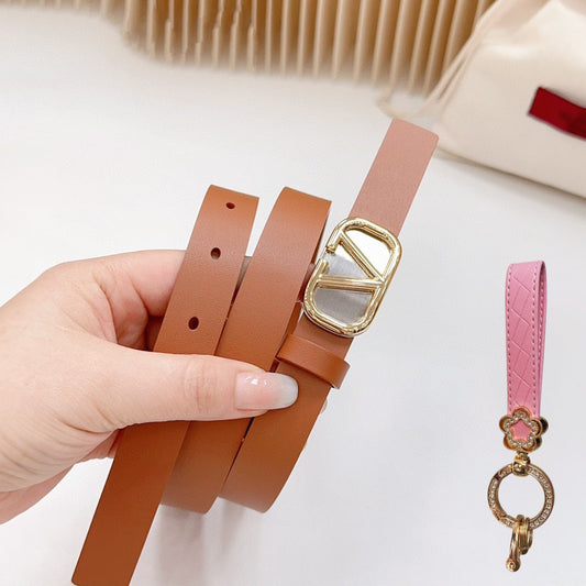 Gold Vlogo and Silver Hardware Buckle Tan Calfskin 20mm - 30
