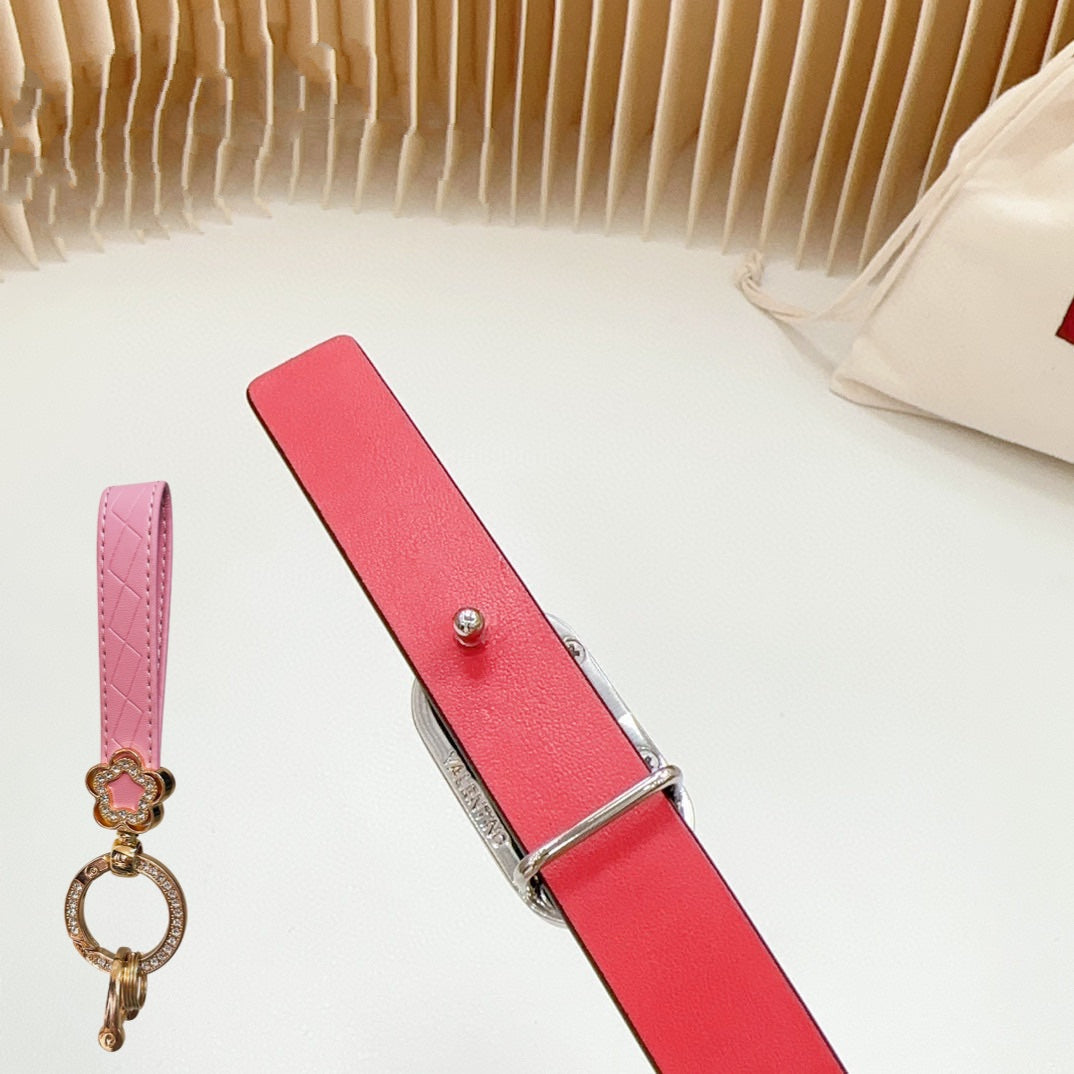Gold Vlogo and Silver Hardware Buckle Black Red Calfskin 20mm - 30