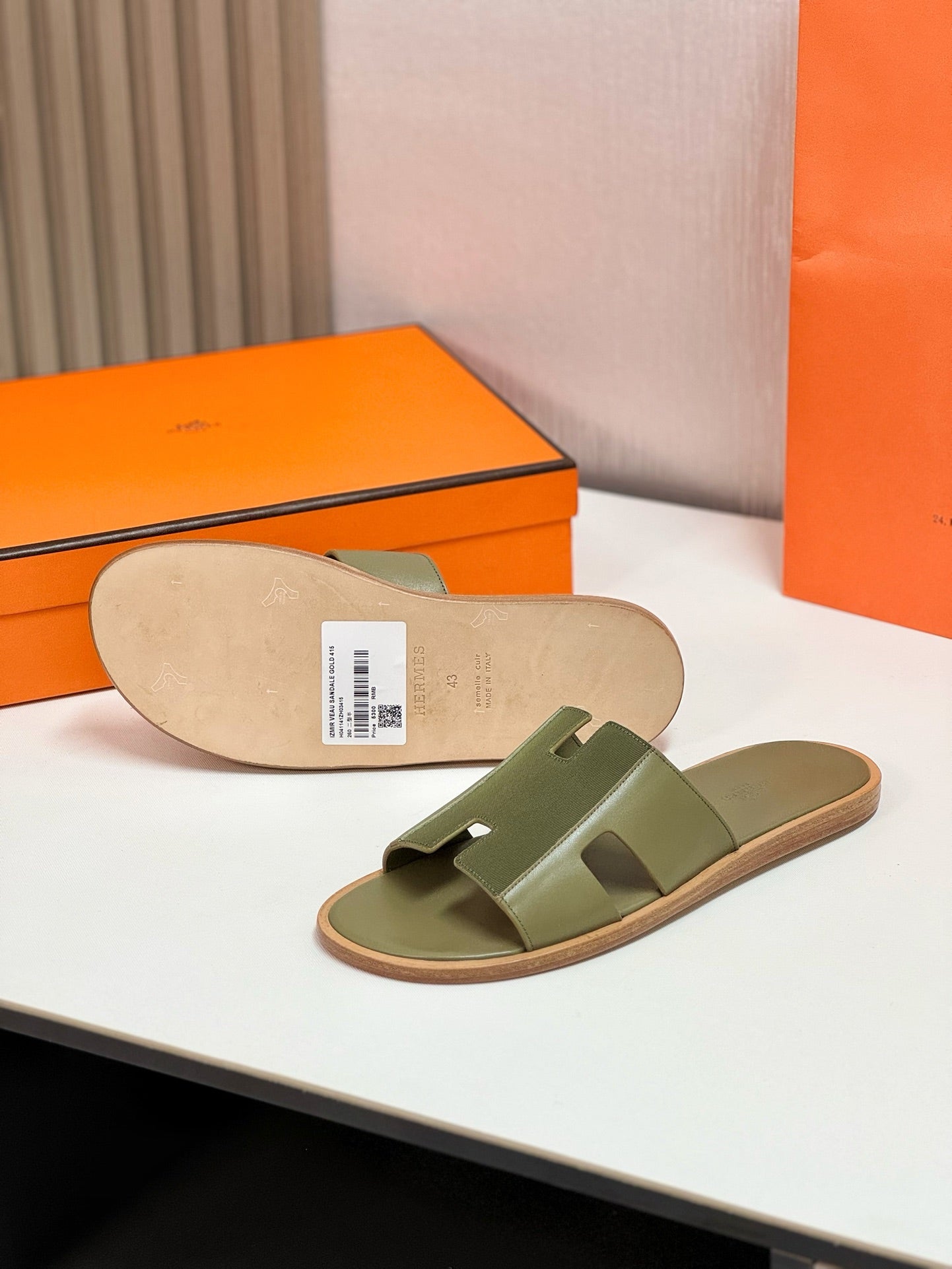 IZMIR SANDAL OLIVE MIX MOSS LAMBSKIN - 35