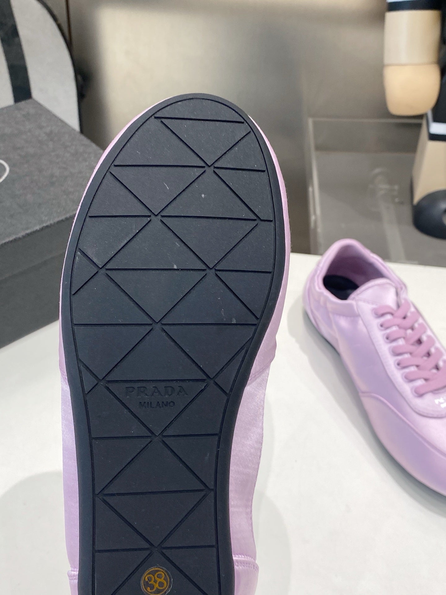 КРОСІВКИ PRADA 26S З САТИНУ СВІТЛО-ФІОЛЕТОВОГО КОЛЬОРУ