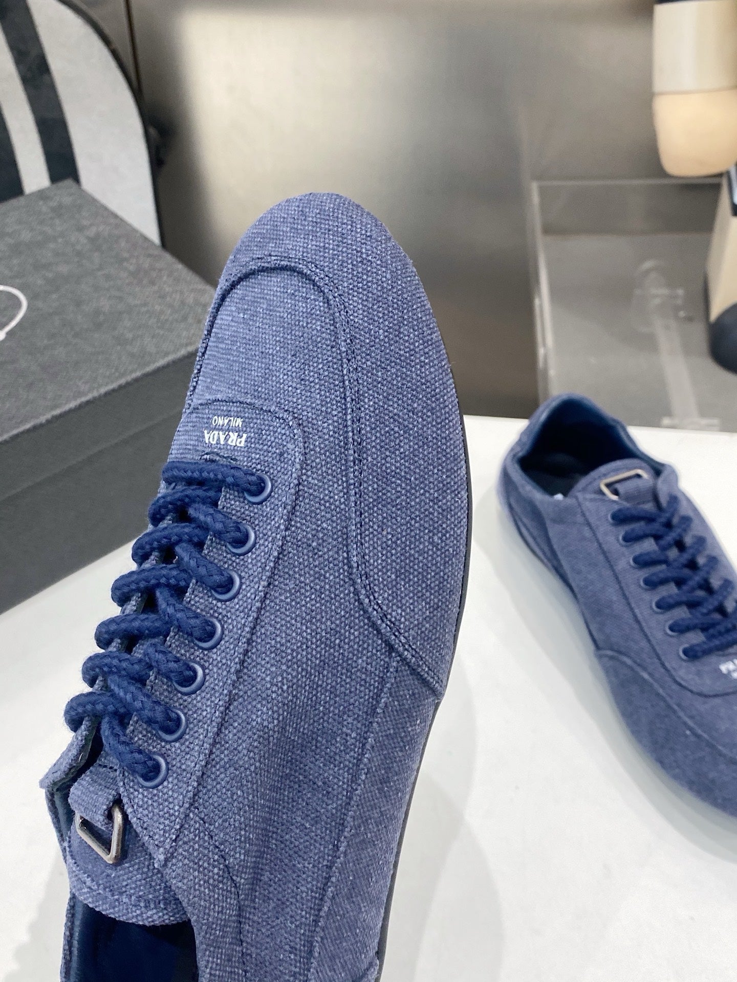 КРОСІВКИ PRADA 26S З ТЕМНО-СИНЬОЇ ТКАНИНИ