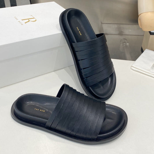 Шльопанці THE ROW 26S MULTI STRAP з чорної телячої шкіри