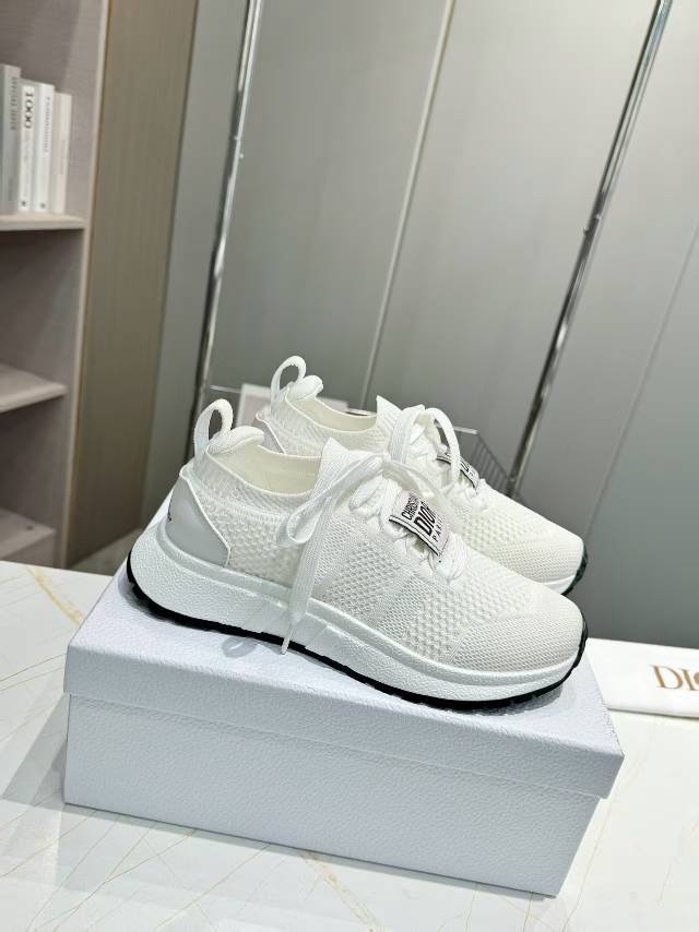 CD RUN SNEAKER IN WHITE MESH FABRIC TWO-TONE SOLE - 35
