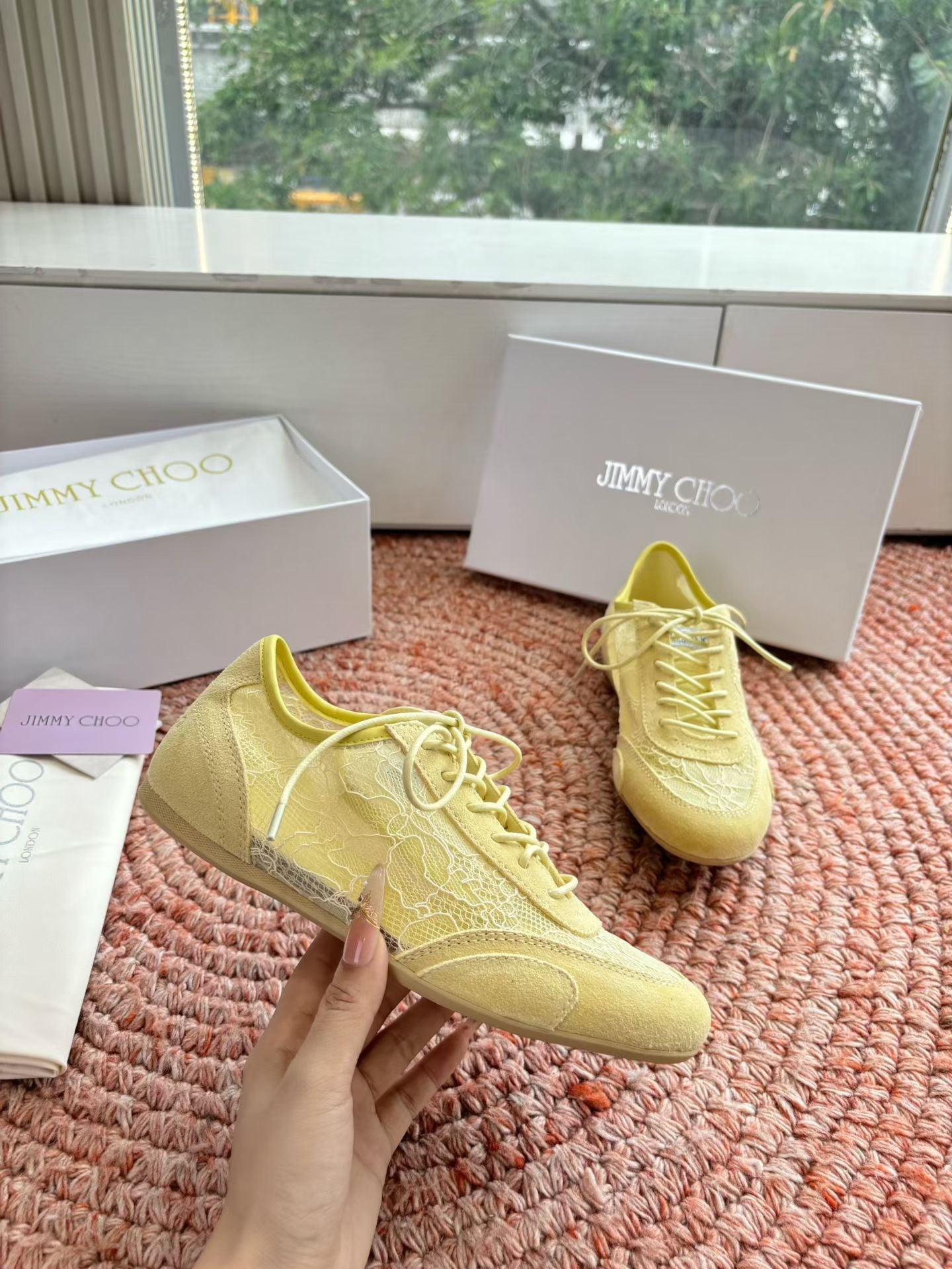 КРОСІВКИ JIMMY CHOO 26S З ЖОВТОЇ СІТКИ ТА ЗАМШІ