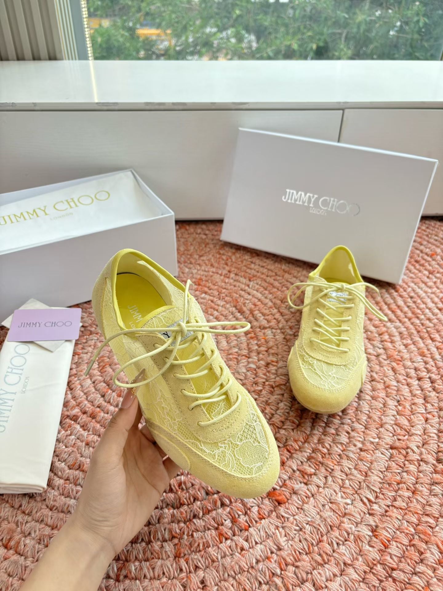 КРОСІВКИ JIMMY CHOO 26S З ЖОВТОЇ СІТКИ ТА ЗАМШІ