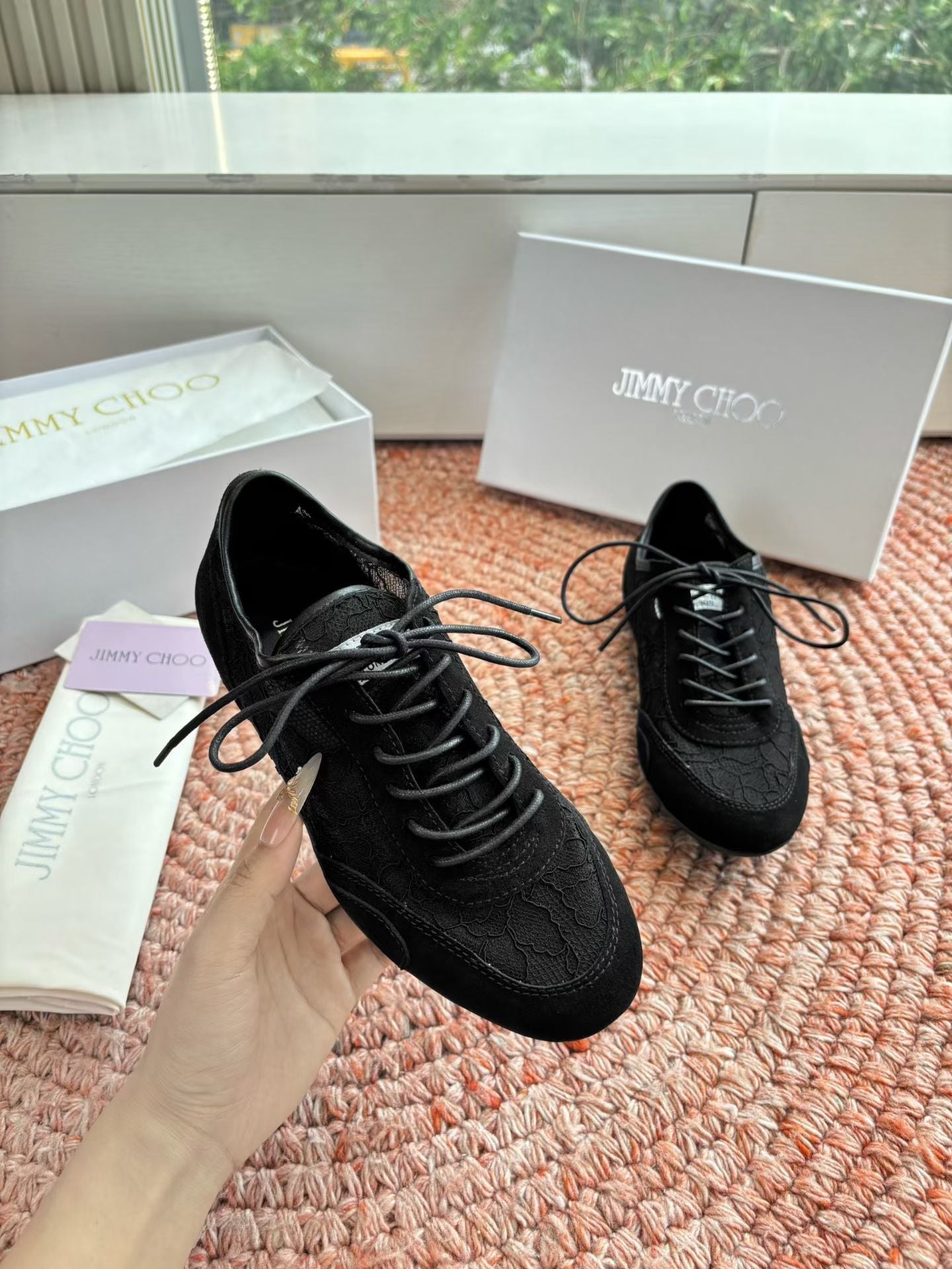 КРОСІВКИ JIMMY CHOO 26S З ЧОРНОЇ СІТКИ ТА ЗАМШІ