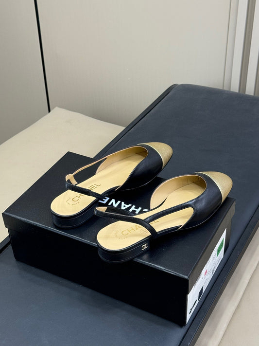 CC SLINGBACK 25S ІЗ ЧОРНОЇ ЗОЛОТОЇ ШКІРИ ЯГНЯТИ – 35 / 20 мм