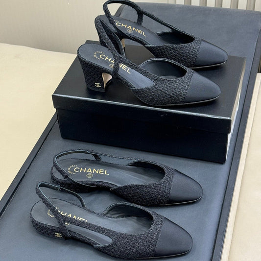 CC SLINGBACK 25S IN BLACK TWEED AND FABRIC - 35 / 20mm