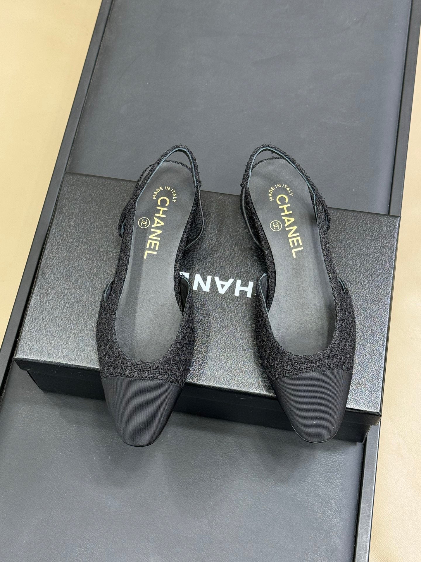 CC SLINGBACK 25S IN BLACK TWEED AND FABRIC - 35 / 20mm
