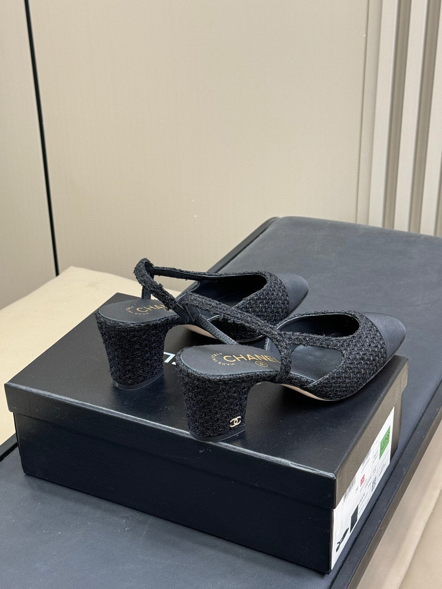 CC SLINGBACK 25S IN BLACK TWEED AND FABRIC - 35 / 20mm