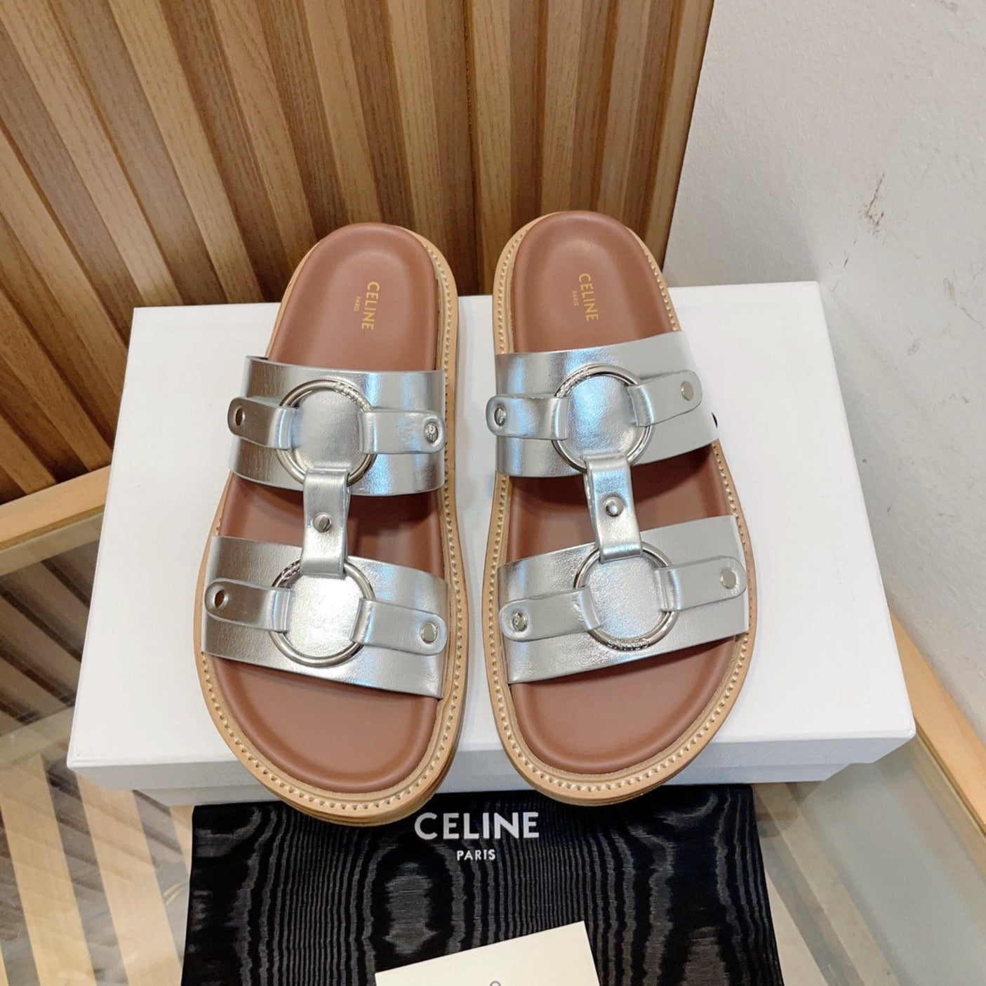 DAD SANDALS SILVER BROWN CALFSKIN - 34