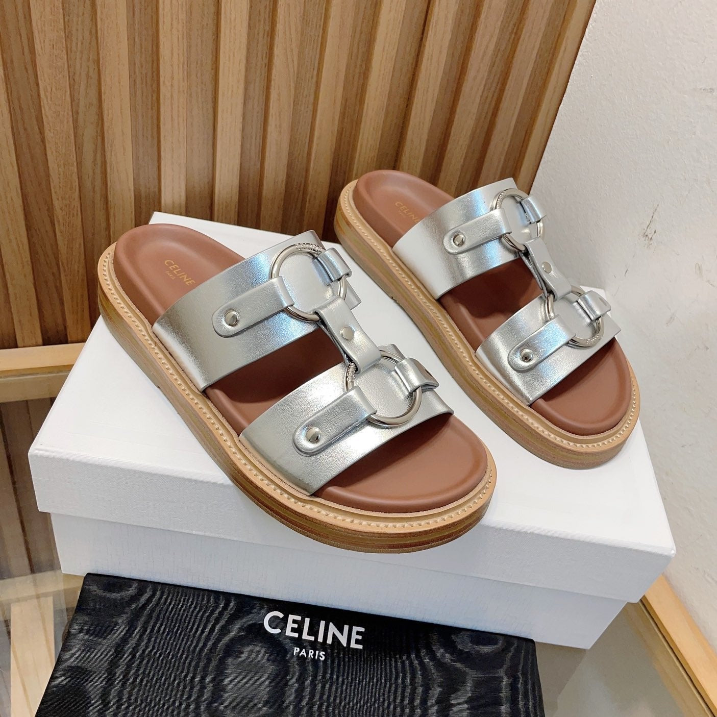 DAD SANDALS SILVER BROWN CALFSKIN - 34