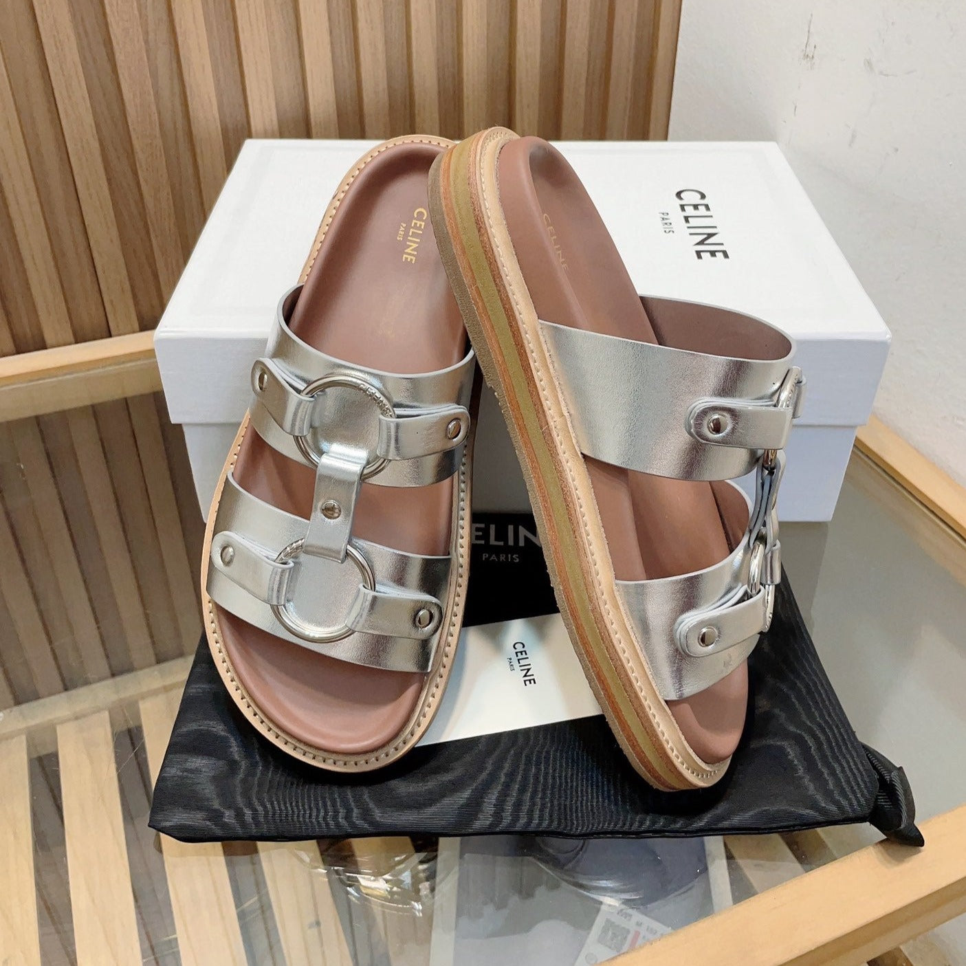 DAD SANDALS SILVER BROWN CALFSKIN - 34