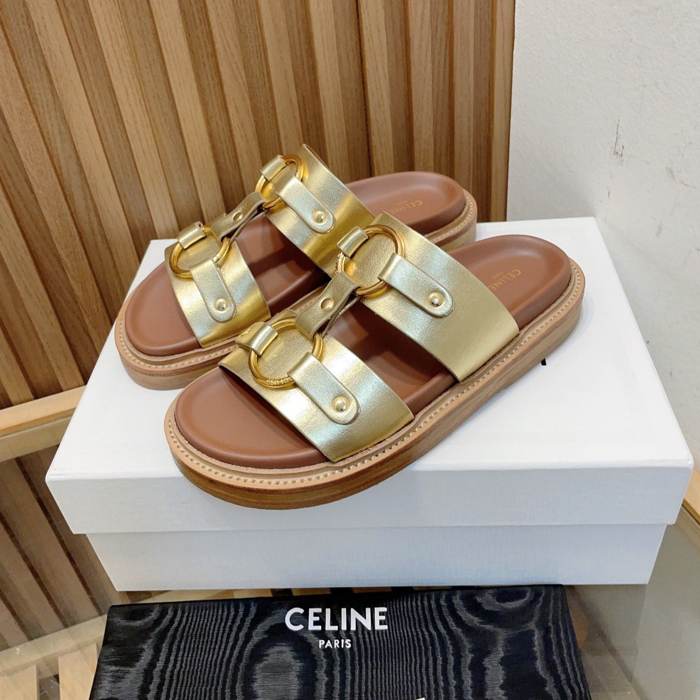 DAD SANDALS GOLD BROWN CALFSKIN - 34