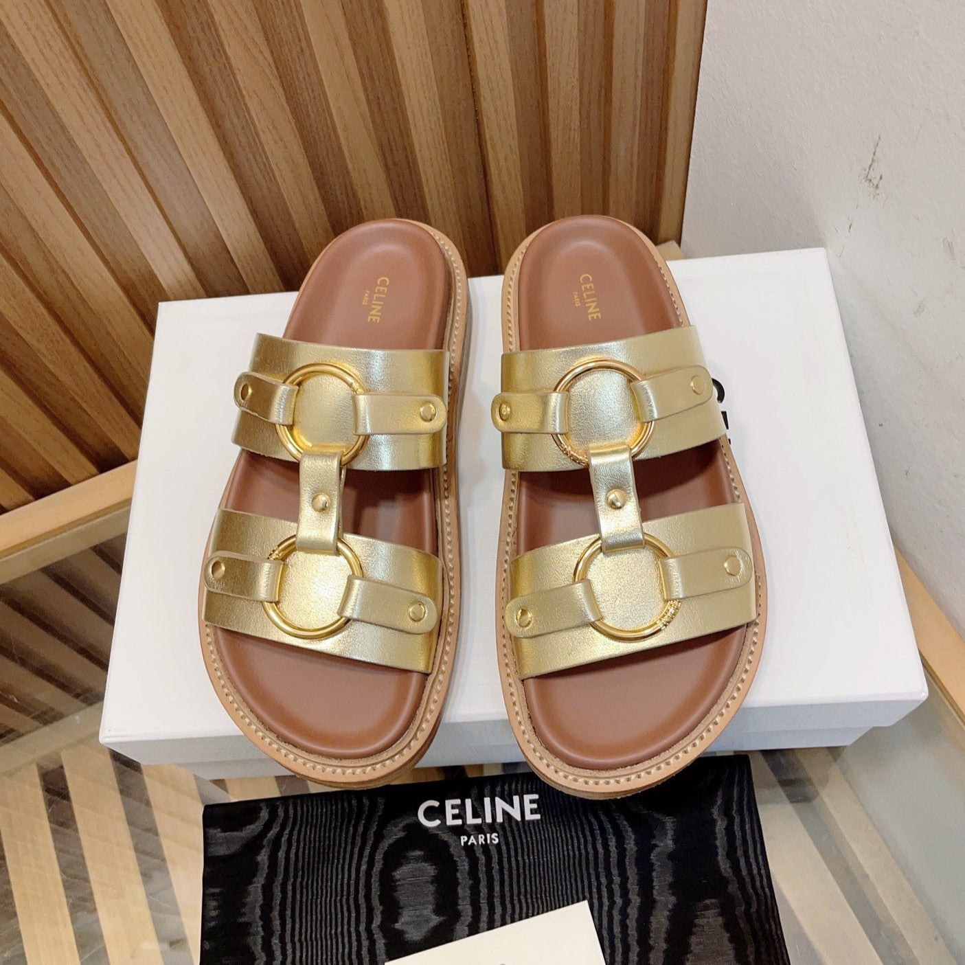 DAD SANDALS GOLD BROWN CALFSKIN - 34