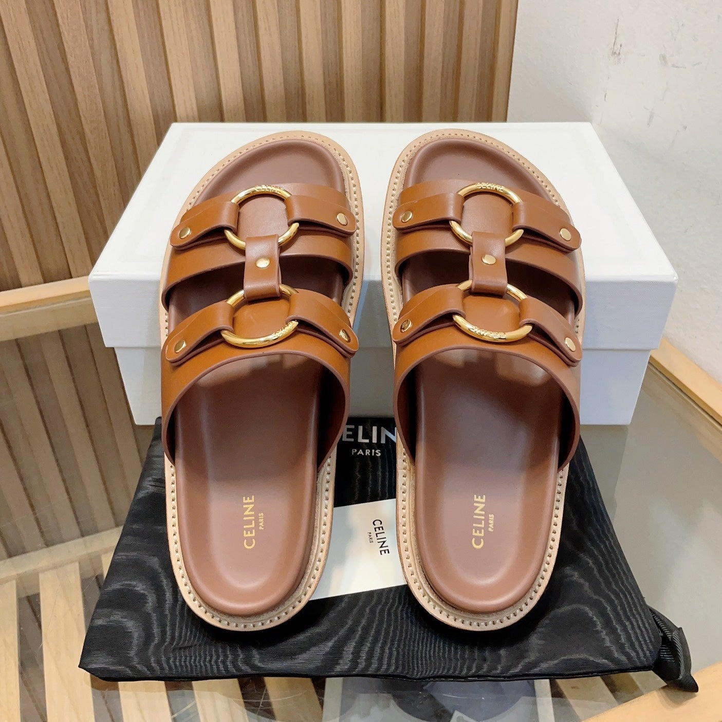 DAD SANDALS DARK BROWN CALFSKIN - 34