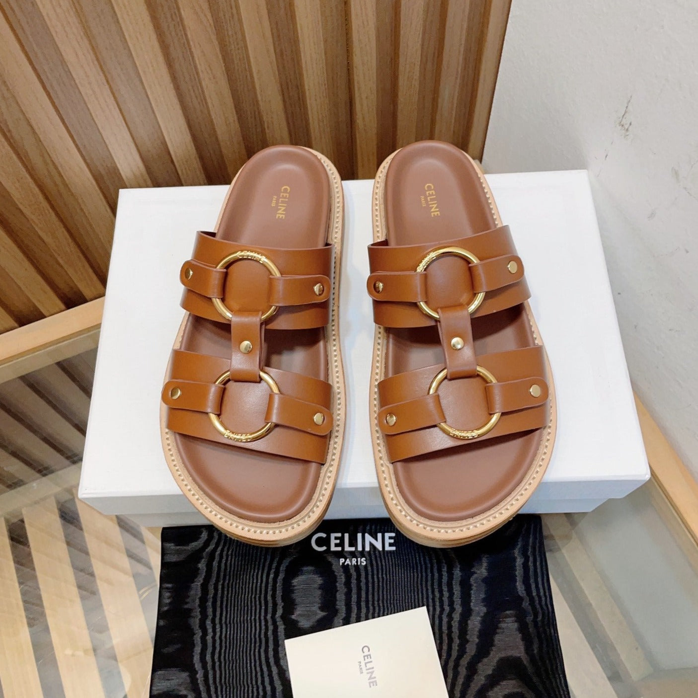 DAD SANDALS DARK BROWN CALFSKIN - 34