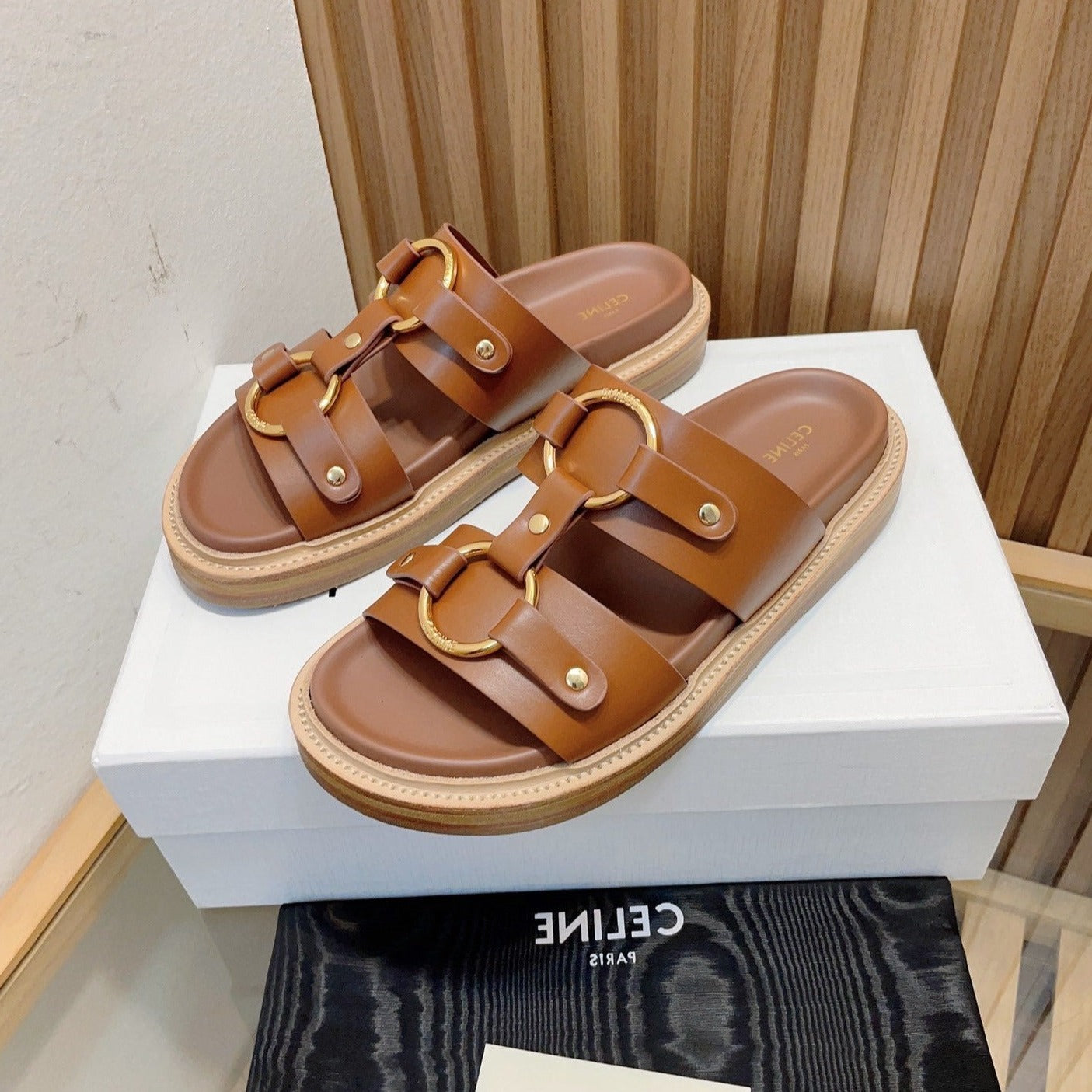 DAD SANDALS DARK BROWN CALFSKIN - 34