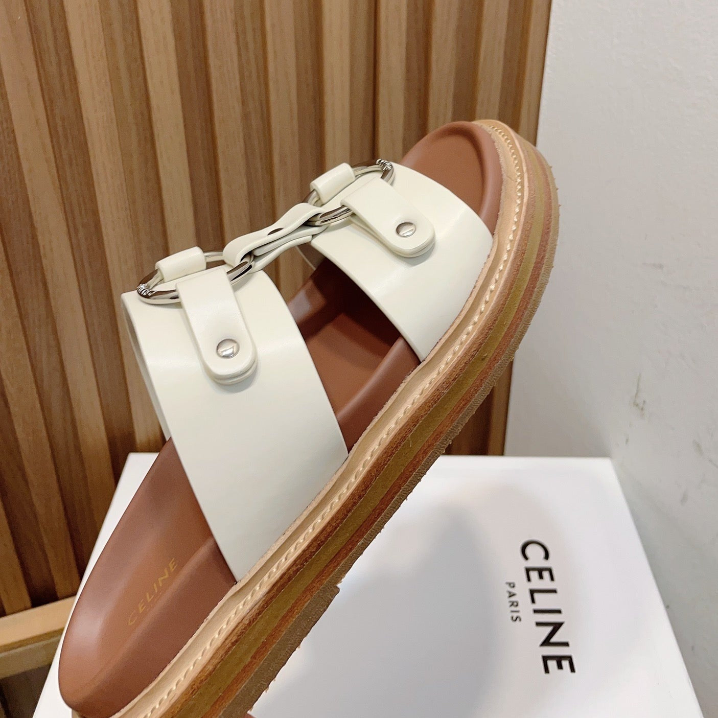 DAD SANDALS WHITE BROWN CALFSKIN - 34