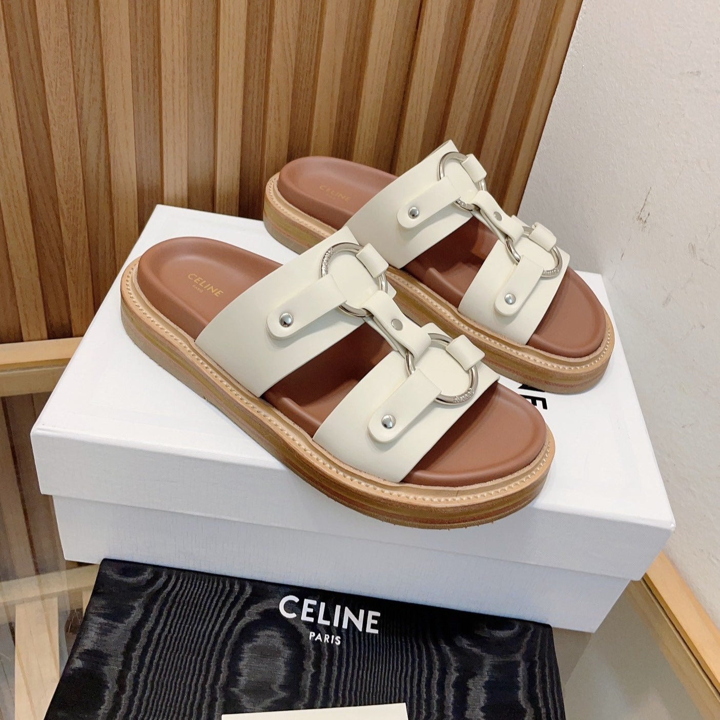 DAD SANDALS WHITE BROWN CALFSKIN - 34