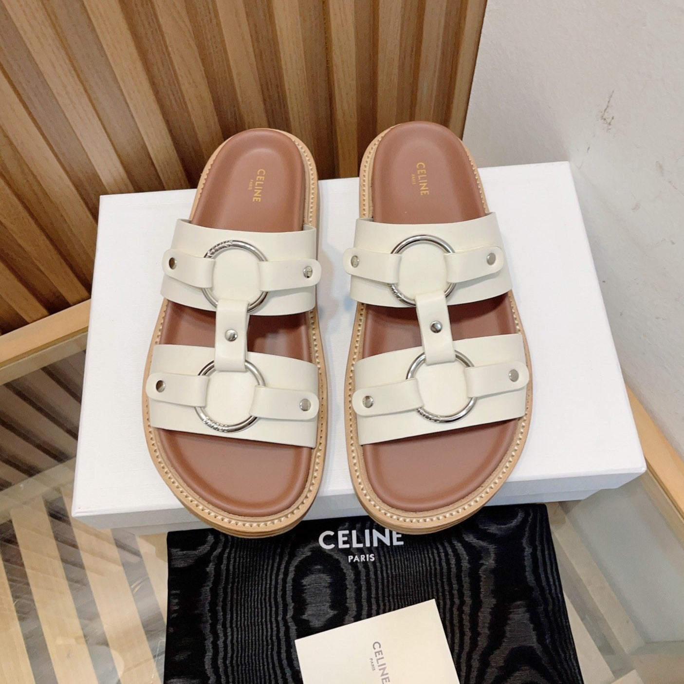 DAD SANDALS WHITE BROWN CALFSKIN - 34
