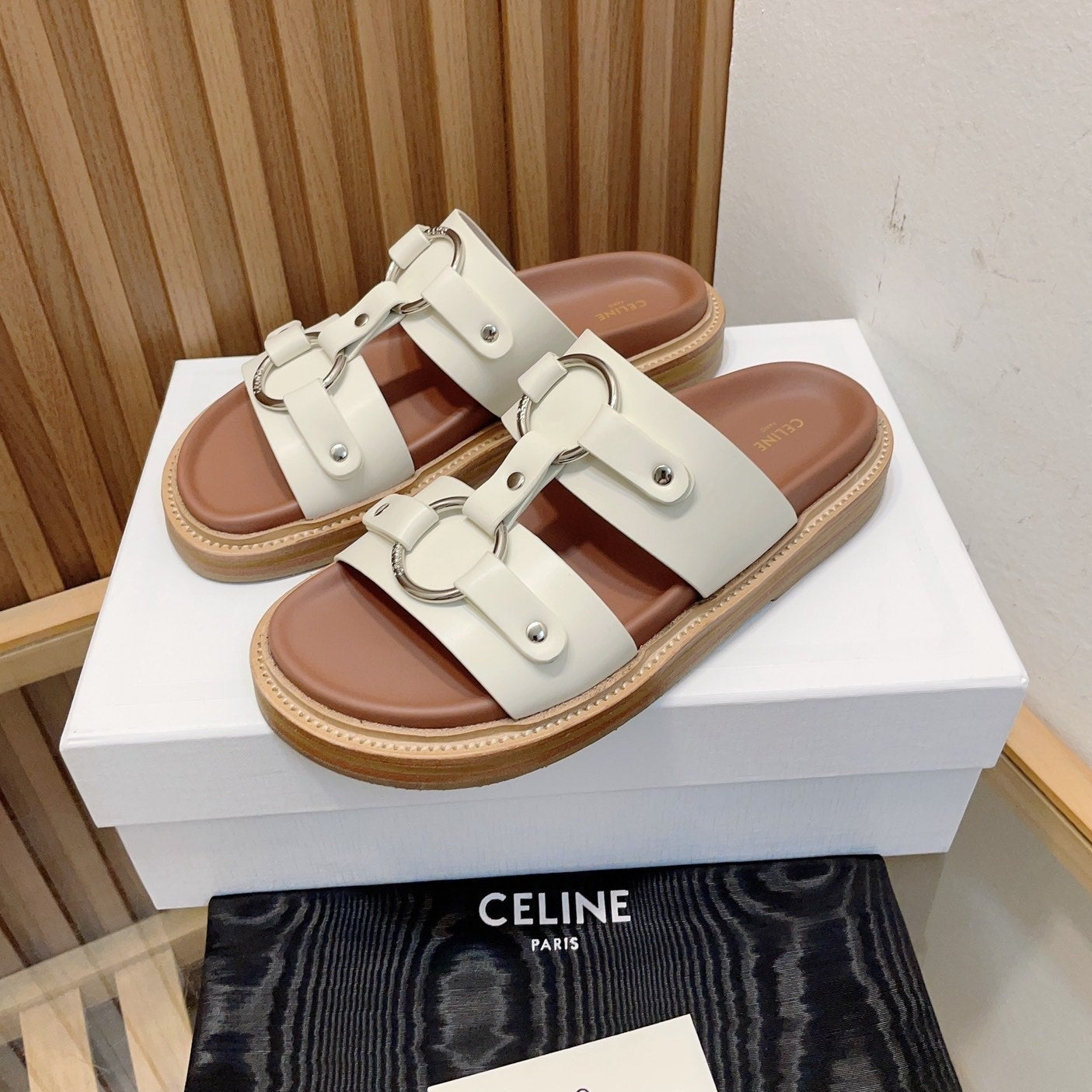 DAD SANDALS WHITE BROWN CALFSKIN - 34