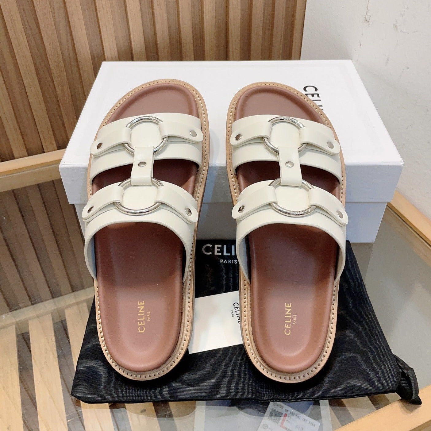 DAD SANDALS WHITE BROWN CALFSKIN - 34