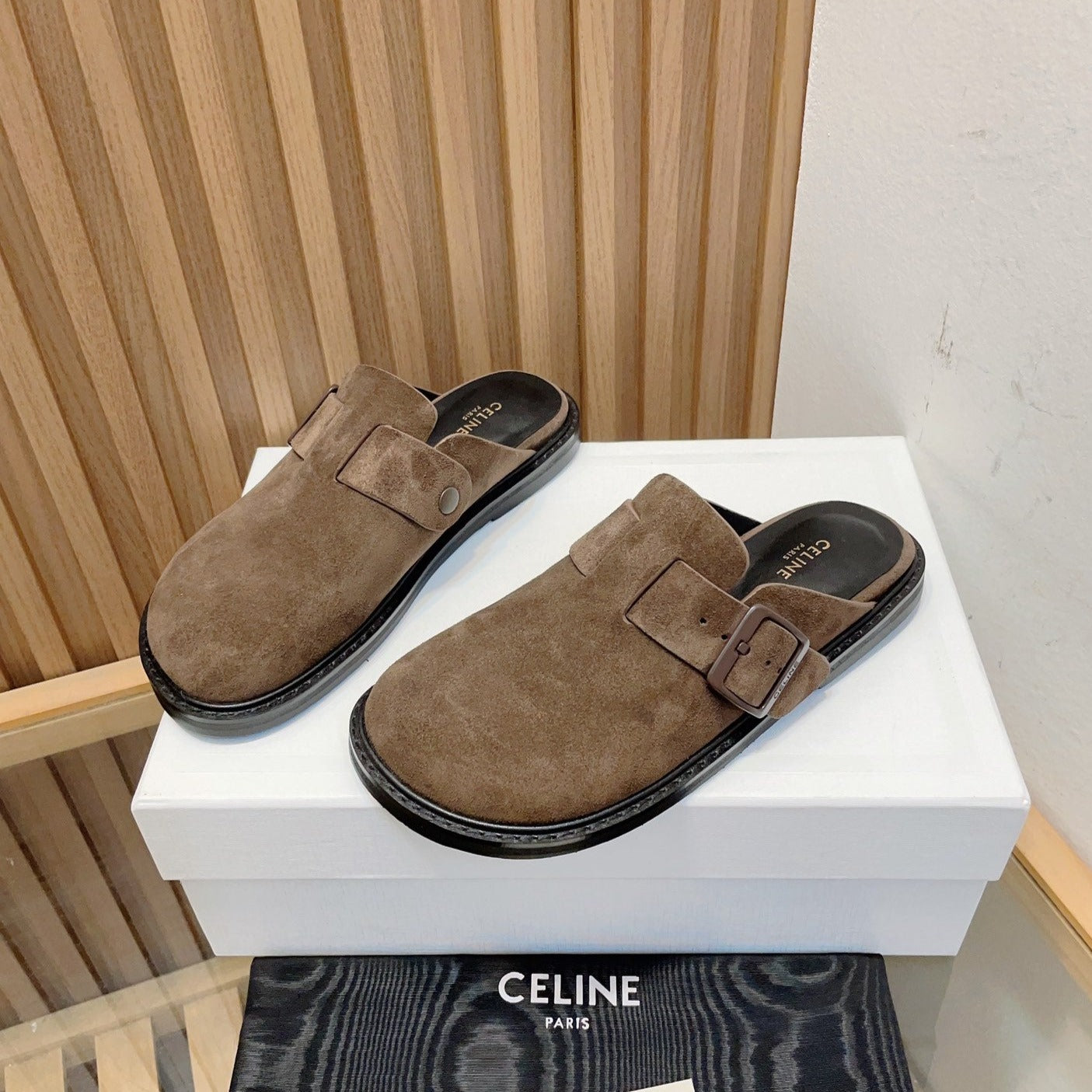 Slippers Buckle Detail Suede  Caramel Brown - 35