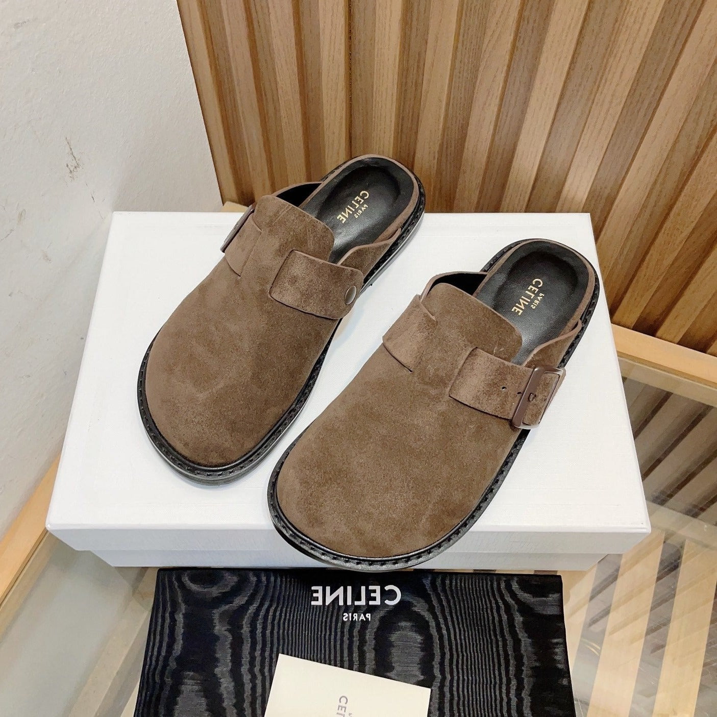Slippers Buckle Detail Suede  Caramel Brown - 35